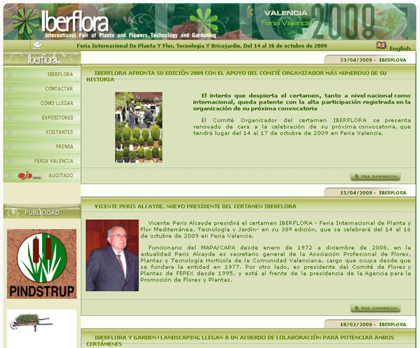 Captura de pantalla de la web de Iberflora 2009