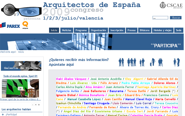 Página web del Congreso Arquitectos de España 2009