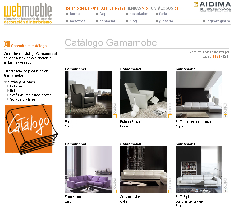 Catálogo de Gamamobel visible en Webmueble