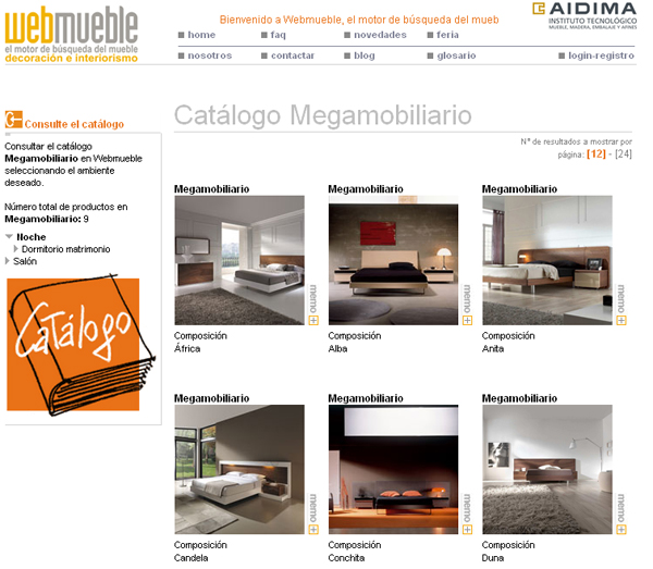 Catálogo de Megamobiliario visible en Webmueble