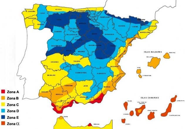  Zonas climáticas de España. Fuente: CT