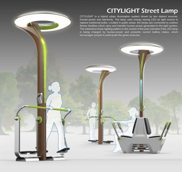 Imagen 1. Ejemplo de objetos urbanos inteligentes: farolas que producen luz con la energía que generan los ciudadanos al hacer ejercicio. Fuente: Green Dot Award